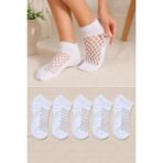 Hitit Socks Kadın 5 Çift Premium Kalite File Tasarım Bilek Çorabı Beyaz - 36 - 40