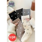 Hitit Socks Kadın 5 Çift Premium Kalite Kalpli Tenis Çorap Çok Renkli