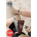 Hitit Socks Kadın 5 Çift Premium Kalite Kurdele Desenli Günlük Kullanıma Uygun Kolej Çorap - 35 - 40 - Asorti