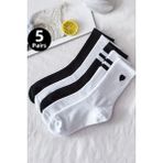 Hitit Socks Kadın 5 Çift Yüksek Pamuklu Nefes Alabilen Esnek Kolej Soket Çorap - 35 - 40 - Siyah - Beyaz