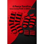 Hitit Socks Taraftar Çorap Hediye Seti 6 Parça Uzun Çorap Patik Çorap ve Bileklik Set Kırmızı Siyah