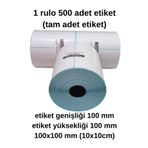 HITMAX 100x100 Termal Barkod Etiket 1 Rulo 500 Adet Etiket (TAM ADET) Lamine Termal Ekit