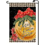 HIUCUS Jesus is the Reason for the Season Jingling Bell Bahçe Bayrağı 40,5 x 45,5 cm Dikey Çift Taraflı Kış Kırmızı Fiyonk Küçük Bayraklar Çiftlik Evi Dış Dekorasyon Yard SD14