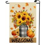 HIUCUS Welcome Fall Çiçekli Bahçe Bayrağı 40,7 x 45,7 cm Dikey Çift Taraflı Sonbahar Mevsimlik Kabaklar Manda Ekose Mason Kavanoz Küçük Bayraklar Çiftlik Evi Dış Dekorasyon Avlu QJ57-Ekose