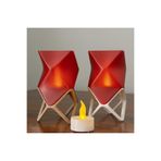hivhestın Kübik Form Dekoratif Lamba - 3D Baskı Tealight Aydınlatma Kırmızı