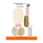 Hızlı Çeyiz Ekru Banyo Duş Kesesi Peeling Eldiveni %100 Floş İpek 4'lü Set Doğal At Kılı Fırça - 4 lü set