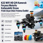 Hızlı Store K22 Wifi Hd Çift Kameralı Fırçasız Motorlu Katlanabilir Drone Frizbi (Uçan Disk) Fırlatma Özellikli - Açık Beyaz - Gri