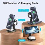Hızlı Store MagSafe 3-in-1 Manyetik Kablosuz Şarj İstasyonu 15W – iPhone, Apple Watch ve AirPods için Hızlı Wireless Charging Stand - Siyah