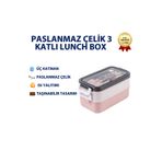 hızlı store Pembe Paslanmaz Çelik 3 Katlı Yemek Taşıma Kabı Isı Yalıtımlı Lunch Box