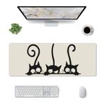 HIZUWKY Siyah Kedi Uzun Mouse Pad Ofis Oyun için Genişletilmiş Klavye Mat Tam Masa Mat Büyük Kadın Erkek