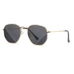 HJSTES Küçük Polarize Güneş Gözlüğü Kadın Erkek Trendy Altıgen Metal Çerçeve Aynalı Lens UV Koruması, B01 Altın/Siyah, MM