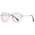 HJSTES Küçük Polarize Güneş Gözlüğü Kadın Erkek Trendy Altıgen Metal Çerçeve Aynalı Lens UV Koruması, B08 Altın/Gradyan Mavi/Pembe, MM