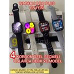 Hk9 Pro Plus (4 Kordon Özel Seçmeli) Son Model Amoled Watch9 Iphone Android Erkek Kadın Akıllı Saat - 35 - 48 mm - Alaska Mavi