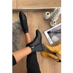 HKM shoes Siyah Cilt Kadın Sivri Burunlu Fermuarlı Bot Tokio Postal Bağcıklı Bot