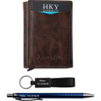 Hky Isme Özel Suni Mekanizmalı Kartlık & Cüzdan Kalem Anahtarlık Hediyeli - Kahverengi
