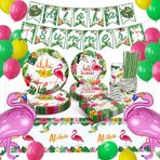 HLEIUKT Flamingo parti yemek takımı, Hawaii parti yemek takımı, kağıt tabak, çocuk doğum günü, flamingo balonlu, ananas dekorasyonu, parti aksesuarı, kağıt tabak, tatil, yaz dekorasyonu, erkek kız çocukları