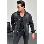 Hlt Jeans Erkek Antrasit Jean Denim Standart Kalıp %100 Pamuk Cepli Düğmeli Kot Ceket HLTHE042101 - XL