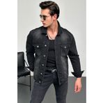 HLT JEANS Erkek Antrasit Jean Denim Standart Kalıp %100 Pamuk Cepli Düğmeli Kot Ceket HLTHE042101