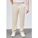 HLT JEANS Erkek Bej Çift Pileli Rahat Kesim Beli Lastikli Bol Paça Baggy Pantolon ALBERT-1991