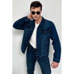 Hlt Jeans Erkek Koyu Mavi Jean Denim Standart Kalıp %100 Pamuk Cepli Düğmeli Kot Ceket HLTHE042110 - Koyu - Mavi