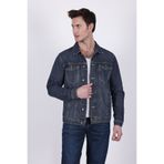 HLT JEANS Erkek Koyu Mavi Jean Denim Standart Kalıp %100 Pamuk Cepli Düğmeli Kot Ceket HLTHE042110