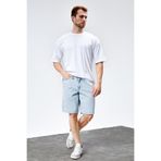 HLT JEANS Erkek Mavi Kar Yıkamalı Baggy Fit Rahat Kesim %100 Pamuk Denim Loose Jeans Kot Şort ARTHUR-MAVİKAR