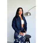 Hlt Jeans Kadın Koyu Mavi Jean Denim Regular Fit Cepli Düğmeli Kot Ceket %74.5 Pamuk - XS