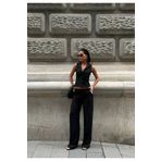 HLT JEANS Siyah Kadın Bel Lastik Detaylı İnce Dökümlü Baggy Keten Görünümlü Pantolon EMİLY-3012