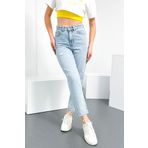 HLT JEANS Yıpratmalı Mavi Kar Kadın Mom Jean Yüksek Bel Likrasız %100 Pamuk Kot Pantolon -2075 ANNA