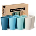 Hlukana 8'li Buğday Hasır Bardak Seti, 20oz Kırılmaz İçme Bardağı, Çiplere Dayanıklı Bardaklar, Yeniden Kullanılabilir Su Bardağı Seti, Mutfak, Kamp, BPA İçermeyen Bardaklar, Bulaşık Makinesi ve
