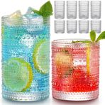 Hlukana Vintage Hobnail İçecek Bardakları 8'li Set, 340 ml Highball Bardakları ve 10 oz Kokteyl Bardakları Seti, Mutfak Su Bardağı, Bar, Bardak, Bira Bardağı, Meyve Suyu, Kokteyl, Viski, Süt için