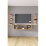 HMC DECOR 120cm Ayaksız Duvara Monteli Tv Ünitesi Ve 2 Adet 90cm Uzunluk Duvar Rafı Atlantik Çam