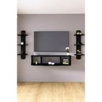 HMC DECOR 120cm Ayaksız Duvara Monteli Tv Ünitesi Ve 2 Adet 90cm Uzunluk Duvar Rafı Bute Mat Siyah