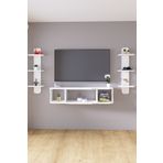 HMC DECOR 120cm Ayaksız Duvara Monteli Tv Ünitesi Ve 2 Adet 90cm Uzunluk Duvar Rafı Mat Beyaz