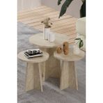 HMC Decor 3'lü Mantar Zigon Sehpa Takımı Yuvarlak Tasarım Suntalam Malzemeden 44 cm Derinlik ve 47 cm Yükseklik - Traverten