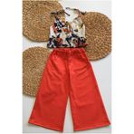 HMCraft Honey Mousse Capri Mercan Takım - Kız Çocuk Desenli Askılı Bluz ve Bol Paça Pantolon Takımı