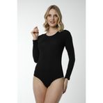 HMD 3011 Kadın Uzun Kollu Çıtçıtlı Body, Pamuk, Siyah, M Beden