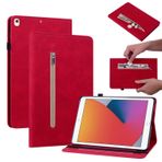 HMLTD Apple IPad Air 10.2 IPadAir A2153 (2019) (2020) (2021) ile Uyumlu Düşme Önleyici Kapaklı Dormansi Muhafazası Kabuk Kart Yuvası Fermuarlı Cüzdan Klipsli Deri Kılıf (Kırmızı, iPad 10.2 (2021))