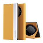 HMLTD Darbeye Dayanıklı Moda Ayna Kapakları Honor Magic5Lite X9A RMO-NX3 ile Uyumlu Temperli Cam Telefon Kılıfı Deri Sadelik Güzel Muhafaza (Honor Magic5Lite, Sarı)