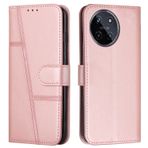 HMLTD Moda Manyetik Tokalı Takılabilir Kart Telefon Kılıfı Oppo Realme 11 4G 5G Telefon Kılıfı ile Uyumlu Düz Renk Çizilmeye Dayanıklı Stand Tutucu Telefon Kılıfı (Gül Altın, Realme 11 4G)