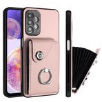 HMLTD Retro Parmak Yüzük Tokalı Telefon Kılıfı Samsung Galaxy A04s A13 GalaxyA13 SM-A136U 4G 5G Telefon Kılıfı Düz Renk Kart Çantası Düşmeye Karşı Telefon Kılıfı (Gül Altın, Samsung A13 4G)