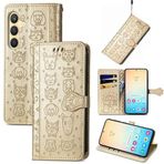 HMLTD Sevimli Düz Renk Kabartmalı Telefon Kılıfı Samsung Galaxy S24 Ultra Plus GalaxyS24 ile Uyumlu Muhafaza Manyetik Tokalı Kapaklı Kapaklı Takılabilir Kart Telefon Kılıfı (Altın, Samsung S24)