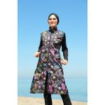 Hmm Starinci Renkli Yapraklar Tam Kapalı Tesettür Mayo - Siyah - 4XL