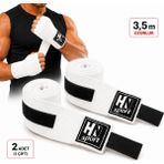 HN Sport Boks Kick Boks Muay Thai Wushu Sanda Tüm Sporlar Için El Bandajı 3,5 M. X 2 Adet Elastik Boks Bandajı - Beyaz - 350 cm