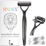 Hndrx® Erkek Güvenli Tıraş Makinesi Kadın Çift Bıçaklı Sistem Paslanmaz Çelik Islak Tıraş Makinesi, Döner Başlıklı, 20 Japon Tıraş Bıçağı Dahil (Obscura Siyah)