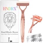 Hndrx® Tıraş Bıçağı Erkek Tıraş Bıçağı Kadın Çift Bıçak Sistemi, Döner Başlıklı Paslanmaz Çelik Islak Tıraş Makinesi, 20 Japon Tıraş Bıçağı Dahil (Rosea Elegans)