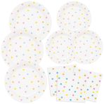 HNH Kağıt tabak peçete seti, parti tabağı, çok renkli, puantiyeli, 18 cm, tatlı tabağı, 23 cm, kağıt tabak, 33 cm kağıt peçeteli, doğum günü, parti takımı, dekorasyon, 16 kişilik