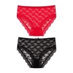 HNX UNDERWEAR 2'li Dantelli Yüksek Bel Büyük Beden Bato Kadın Külot Kırmızı-Siyah 2XL hnxNM1639