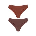 HNX UNDERWEAR 2'li Micro Lazer Kesim Petek Lastik Hayalet Brazil Kadın Külot Tarçın-Koyu Kahve L hnxNM3518