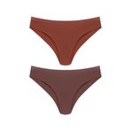 HNX UNDERWEAR 2'li Micro Lazer Kesim Petek Lastik Hayalet Brazil Kadın Külot Tarçın-Koyu Kahve XL hnxNM3519